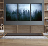 93439624-MGV-FC-60X30-3P_Black-Forest Wall Art – Misty Pine Trees Canvas Print, Moody Nature Photography Decor for Bedroom, Living Room, Office, Cabin, Lodge or