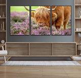 64069351-MGV-CV-36X24-Farmhouse Wall Art – Highland Cow in Wildflowers Canvas Print, Rustic Country Cattle Photography Decor for Bedroom, Living Room,