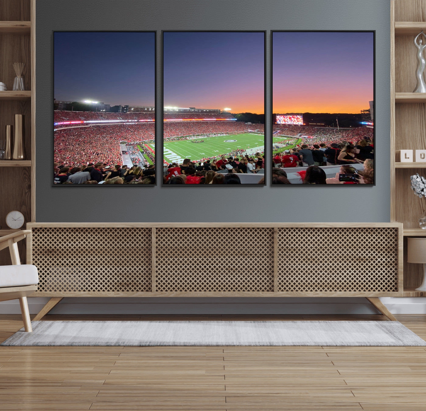 25139565-MGV-FC-60X30-3P_Black-Sanford Stadium Wall Art – Georgia Bulldogs Football Sunset Panorama Canvas Print, College Game Day Decor for Man Cave, Bar, or