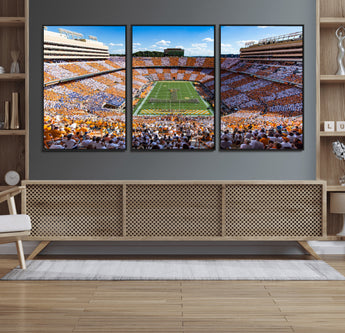 64238859-MGV-FC-60X30-3P_Black-Neyland Stadium Wall Art – Tennessee Volunteers Checkerboard Game Day Canvas Print, College Football Panorama Decor for Man Cave