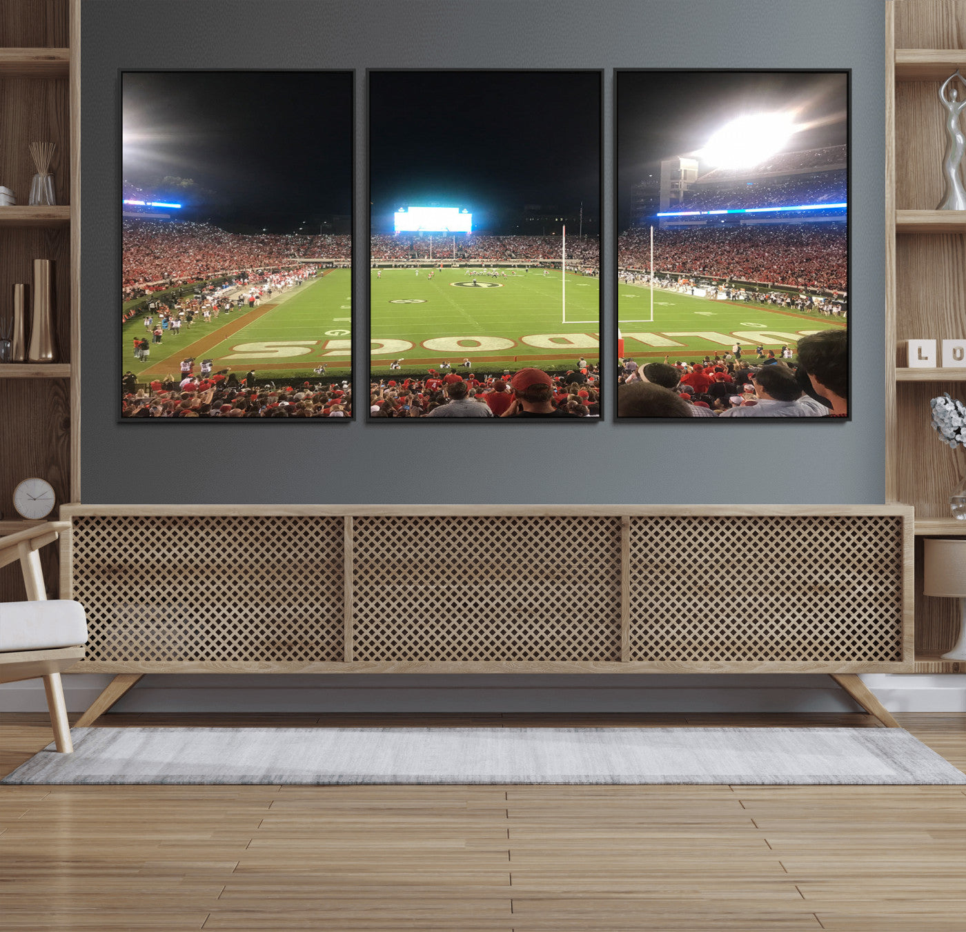 16230786-MGV-FC-60X30-3P_Black-Georgia Bulldogs Stadium Wall Art – Night Game Football Field Canvas Print, Panoramic Sports Decor for Home, Office, Fan Cave