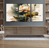 46359-MGV-FC-60X30-3P_Black-Lotus Blossom Wall Art Canvas Print, Framed Water Lily Art Picture Print, Zen Flower Perfect Zen Botanical Decor Artwork