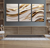 41237-MGV-FC-60X30-3P_Black-Gold Waves Wall Art Canvas Print, Framed Elegant Flow Art Picture Print, Luxury Layers Perfect Minimal Luxe Decor Artwork