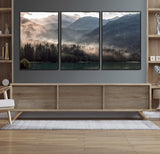 64758-MGV-FC-60X30-3P_Black-Misty Mountains Wall Art Canvas Print, Framed Moody Pines Art Picture Print, Forest Lake Perfect Moody Alpine Decor Artwork