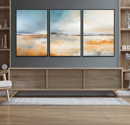 12135-MGV-FC-60X30-3P_Black-Soft Horizon Wall Art Canvas Print, Framed Golden Field Art Picture Print, Dreamy Horizon Perfect Minimalist Earthy Decor Artwork