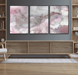 16416-MGV-FC-60X30-3P_Black-Blush Marble Wall Art Canvas Print, Framed Rose Gold Art Picture Print, Pink Cloudy Perfect Modern Glam Decor Artwork