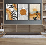 32359-MGV-FC-60X30-3P_Black-Modern Sun Wall Art Canvas Print, Framed Retro Horizon Art Picture Print, Sunburst Design Perfect Mid Century Boho Decor Artwork