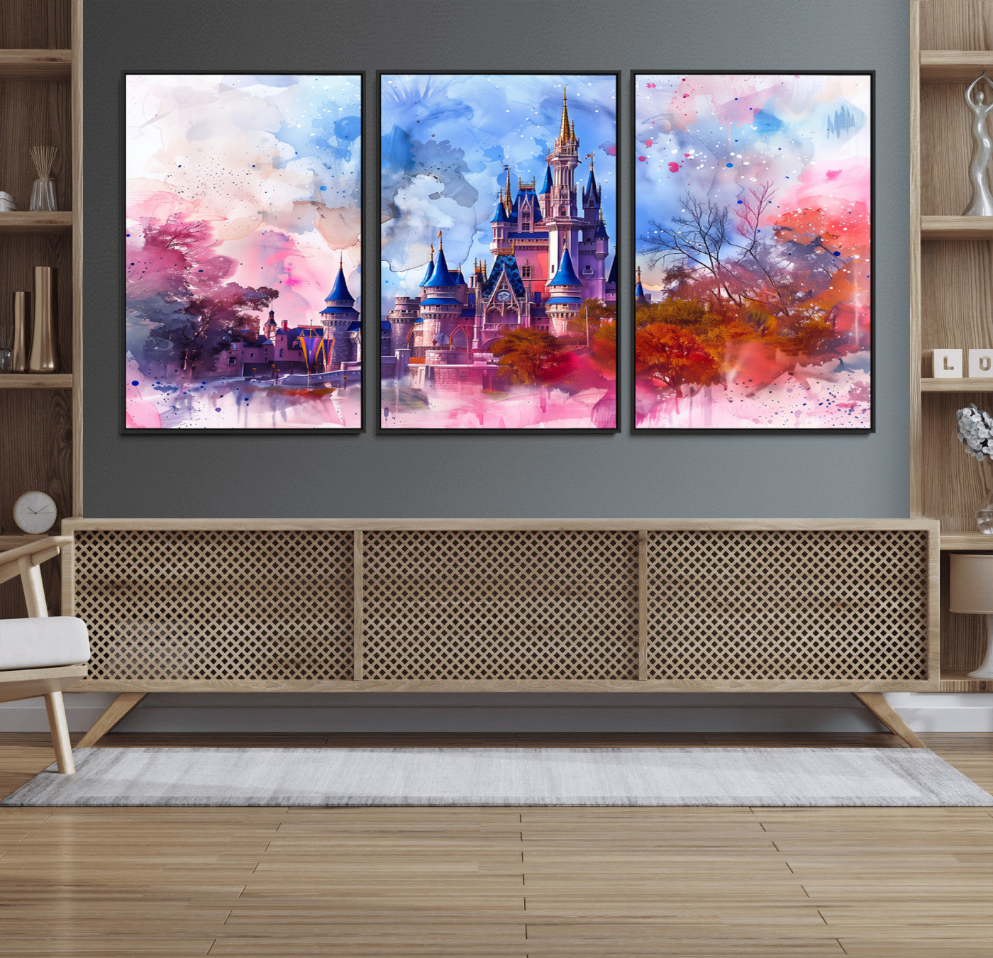 15129-MGV-CV-36X24-Disney Castle Wall Art Canvas Print, Framed Cinderella Palace Art Picture Print, Fantasy Kingdom Perfect Whimsical Fairytale Decor