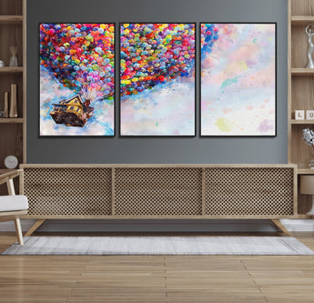 18792-MGV-CV-36X24-Up Movie House Wall Art Canvas Print, Framed Carls Journey Art Picture Print, Up Inspired Perfect Animated Whimsical Decor Artwork