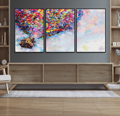 18792-MGV-CV-36X24-Up Movie House Wall Art Canvas Print, Framed Carls Journey Art Picture Print, Up Inspired Perfect Animated Whimsical Decor Artwork