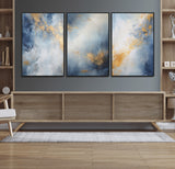 41836-MGV-CV-36X24-Abstract Gold Wall Art Canvas Print, Framed Blue Layers Art Picture Print, Elegant Cloud Perfect Elegant Minimalist Decor Artwork