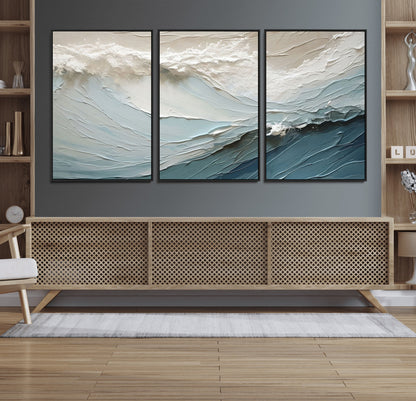 53646-MGV-CV-36X24-Ocean Wave Wall Art Canvas Print, Framed Textured Seascape Art Picture Print, Modern Ocean Perfect Minimal Coastal 2/2 Decor