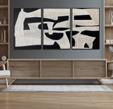 33714-MGV-FC-60X30-3P_Black-Monochrome Design Wall Art Canvas Print, Framed Modern Linework Art Picture Print, Textured Shapes Perfect Monochrome Modern Decor