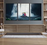 32259-MGV-FC-60X30-3P_Black-Stitch Angel Wall Art Canvas Print, Framed Stitch Waterfall Art Picture Print, Cartoon Couple Perfect Moody Fantasy Decor Artwork