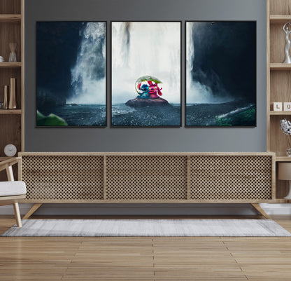 32259-MGV-FC-60X30-3P_Black-Stitch Angel Wall Art Canvas Print, Framed Stitch Waterfall Art Picture Print, Cartoon Couple Perfect Moody Fantasy Decor Artwork