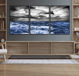 91043-MGV-CV-36X24-Stormy Ocean Wall Art Canvas Print, Framed Moody Seascape Art Picture Print, Monochrome Sea Perfect Coastal Drama Decor Artwork
