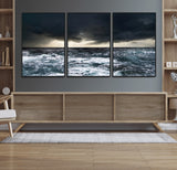 51359-MGV-CV-36X24-Stormy Ocean Wall Art Canvas Print, Framed Moody Seascape Art Picture Print, Ocean Storm Perfect Dramatic Coastal Decor Artwork