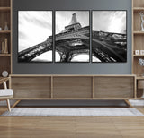 40006-MGV-FC-60X30-3P_Black-Eiffel Tower Wall Art – Black and White Architectural Photo Print, Paris Inspired Decor for Bedroom, Office, Studio or Modern