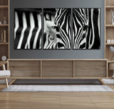 43631-MGV-FC-60X30-3P_Black-Zebra Wall Art – Black & White Safari Wildlife Canvas Print, Modern Animal Photography Decor for Living Room, Office, or Bedroom