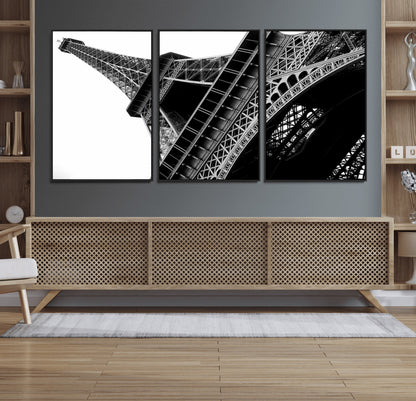 89033-MGV-FC-60X30-3P_Black-Eiffel Tower Wall Art – Dramatic Black and White Architectural Canvas Print, Modern Paris Decor for Office, Living Room or