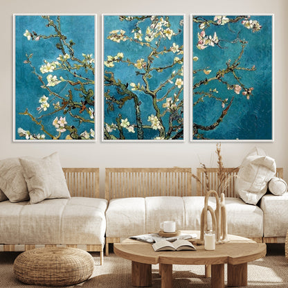91714-MGV-FC-60X30-3P_White-Almond Blossoms Wall Art – Handcrafted Van Gogh Inspired Floral Canvas Print, Beautiful Nature Decor for Living Room, Bedroom, or