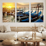 25872-MGV-FC-60X30-3P_White-Venetian Gondola Dock Wall Art – Serene Sunset Canal Canvas Print, Tranquil Water Travel Decor for Office, Living Room, or Man