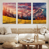 83947-MGV-CV-36X24-Sunset Mountain Landscape Wall Art – Panoramic Alpine Meadow and Snow Capped Peaks Canvas Print, Nature Scenic Decor for Home,