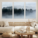 42596-MGV-FC-60X30-3P_White-Misty Forest Wall Art – Atmospheric Pine Trees Canvas Print, Nature Landscape Decor for Living Room, Bedroom, Office, or Cabin