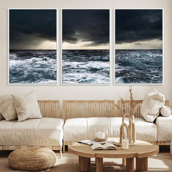 42607-MGV-CV-36X24-Stormy Ocean Wall Art – Dramatic Sea and Sky Canvas Print with Sun Rays, Moody Nature Decor for Living Room, Office, Bedroom or
