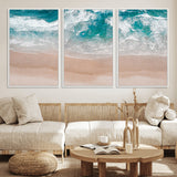 39236-MGV-FC-60X30-3P_White-Ocean Beach Wall Art – Aerial View of Waves and Sand Canvas Print, Coastal Home Decor for Living Room, Bedroom, Office or Beach