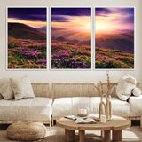 49741-MGV-FC-60X30-3P_White-Mountain Sunrise Wall Art – Vibrant Floral Landscape Canvas Print, Nature Home Decor for Living Room, Bedroom Office or Cabin