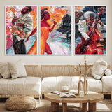 24452-MGV-FC-60X30-3P_White-Vibrant Jazz Musician Painting - Expressive Art Print of Live Jazz Band, Perfect Wall Decor for Music Lovers and Art Enthusiasts