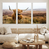 79391-MGV-FC-60X30-3P_White-Majestic Highland Cow in Misty Scottish Moorland – Rustic Natural Charm, Perfect for Unique Home or Office Decor