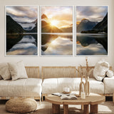 78842-MGV-FC-60X30-3P_White-Sunrise Mountain Reflection Wall Art – Stunning Nature Landscape Canvas Print for Home, Office, Living Room or Relaxing Space