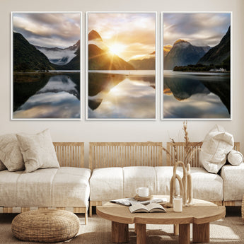 78842-MGV-FC-60X30-3P_White-Sunrise Mountain Reflection Wall Art – Stunning Nature Landscape Canvas Print for Home, Office, Living Room or Relaxing Space