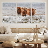 10396-MGV-FC-60X30-3P_White-Highland Cattle Wall Art – Rustic Winter Landscape Canvas Print, Farmhouse Decor for Living Room, Office, Cabin or Country Home