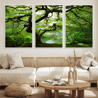 18094-MGV-CV-36X24-Emerald Canopy Wall Art – Panoramic Lush Green Tree Canvas Print, Serene Nature Decor for Office, Living Room or Meditation Space