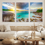 23769-MGV-FC-60X30-3P_White-Tropical Beach Sunset Wall Art – Serene Ocean Canvas Print, Coastal Landscape Decor for Living Room, Bedroom or Office, Peaceful