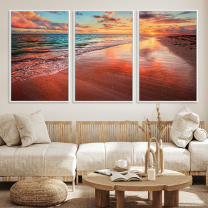 77723-MGV-CV-36X24-Sunset Beach Wall Art – Vibrant Ocean Waves and Golden Horizon Canvas Print, Coastal Seascape Photography Home Decor