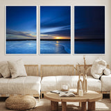 65405-MGV-CV-36X24-Blue Sunrise Seascape Wall Art – Tranquil Ocean Horizon Canvas Print with Golden Sunlight and Deep Sky, Coastal Landscape Decor