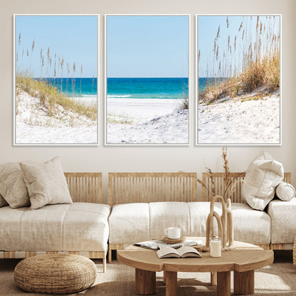 58498-MGV-CV-36X24-White Sandy Beach Wall Art – Panoramic Coastal Canvas Print, Ocean View Decor for Living Room, Bedroom, Office, Relaxing Seaside