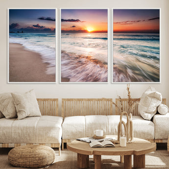 99906-MGV-CV-36X24-Morning Tide Canvas Print – Soft Sunrise Ocean Waves Wall Art, Coastal Serenity Decor for Home & Office