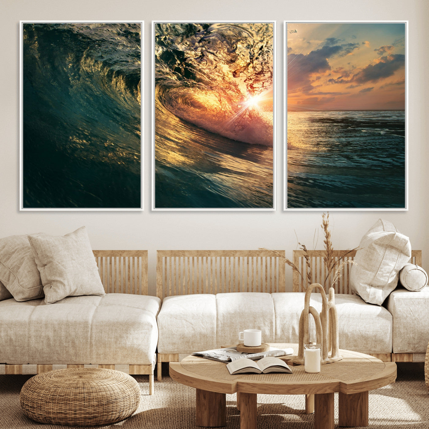 55359-MGV-CV-36X24-Radiant Ocean Wave Wall Art – Panoramic Surf Canvas Print, Vibrant Sunset Beach Decor for Home, Office or Man Cave