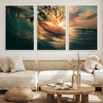 55359-MGV-CV-36X24-Radiant Ocean Wave Wall Art – Panoramic Surf Canvas Print, Vibrant Sunset Beach Decor for Home, Office or Man Cave