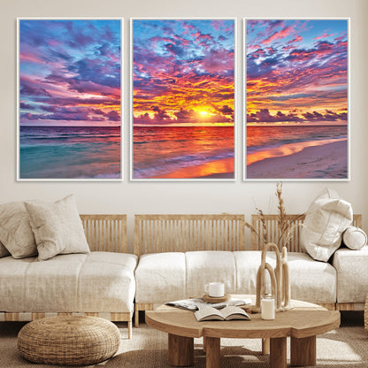 72836-MGV-CV-36X24-Fiery Sunset Beach Wall Art – Panoramic Vibrant Ocean Canvas Print, Dramatic Coastal Decor for Living Room, Bedroom or Office