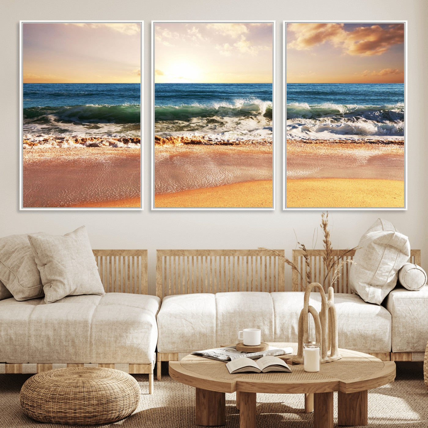 79005-MGV-CV-36X24-Golden Sunrise Ocean Waves Wall Art – Panoramic Seashore Canvas Print, Calming Coastal Decor for Home, Office or Relaxation Space