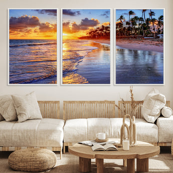 19917-MGV-CV-36X24-Tropical Sunset Beach Wall Art – Panoramic Palm Trees and Ocean Canvas Print, Vibrant Coastal Decor for Living Room, Office or Man