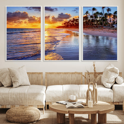 19917-MGV-CV-36X24-Tropical Sunset Beach Wall Art – Panoramic Palm Trees and Ocean Canvas Print, Vibrant Coastal Decor for Living Room, Office or Man