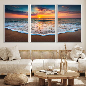 16110-MGV-CV-36X24-Ocean Sunset Wall Art – Vibrant Beach Waves and Horizon Canvas Print, Relaxing Coastal Seascape Decor for Living Room or Bedroom