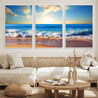 50522-MGV-CV-36X24-Ocean Sunrise Wall Art – Peaceful Beach Waves and Golden Horizon Canvas Print, Coastal Seascape Decor for Home or Office